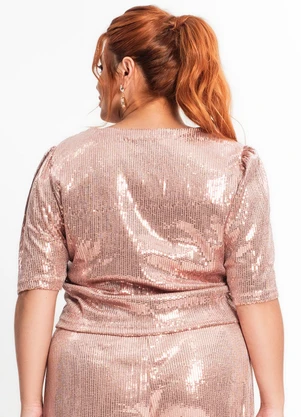 Secret Glam - Blusa Feminina Plus Size em Paetê Bege - SECRET GLAM