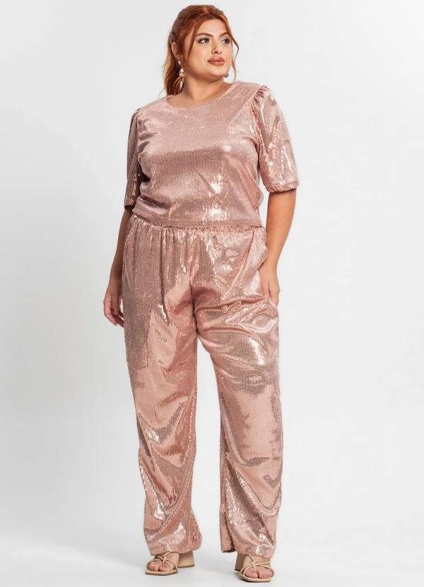 Secret Glam - Blusa Feminina Plus Size em Paetê Bege 3