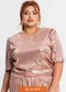 Secret Glam - Blusa Feminina Plus Size em Paetê Preto - variação: Bege