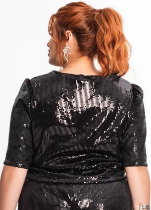 Secret Glam - Blusa Feminina Plus Size em Paetê Preto - SECRET GLAM