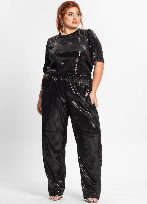 Secret Glam - Blusa Feminina Plus Size em Paetê Preto 3