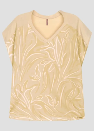 Cereja Rosa - Blusa Feminina Plus Size em Viscose Crepe Bege - CEREJA ROSA