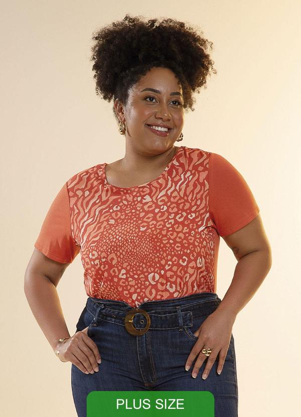 Habana - Blusa Feminina Plus Size Estampada Laranja