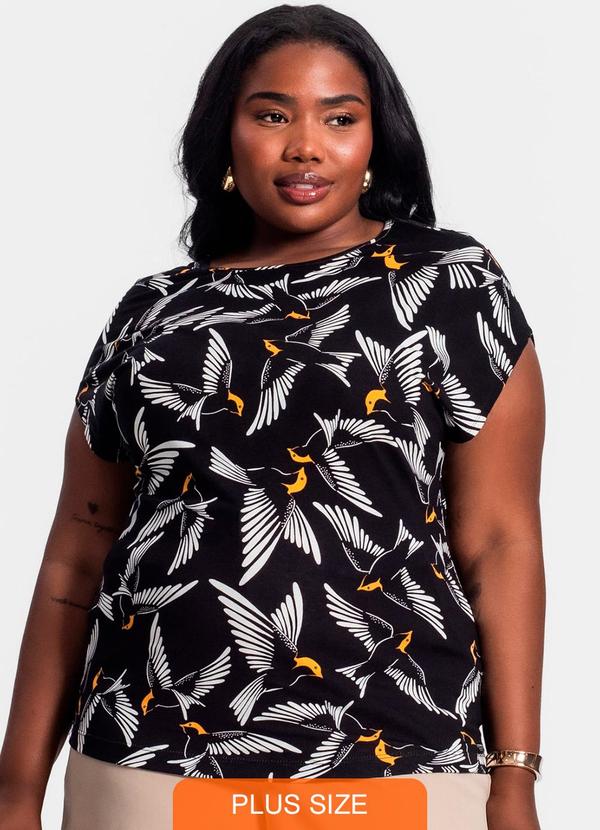 Secret Glam - Blusa Feminina Plus Size Estampada Preto