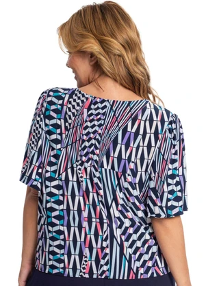 Secret Glam - Blusa Feminina Plus Size Geométrica Azul - SECRET GLAM