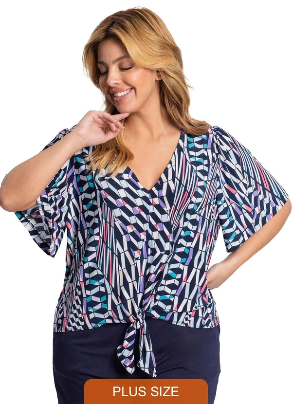 Secret Glam - Blusa Feminina Plus Size Geométrica Azul