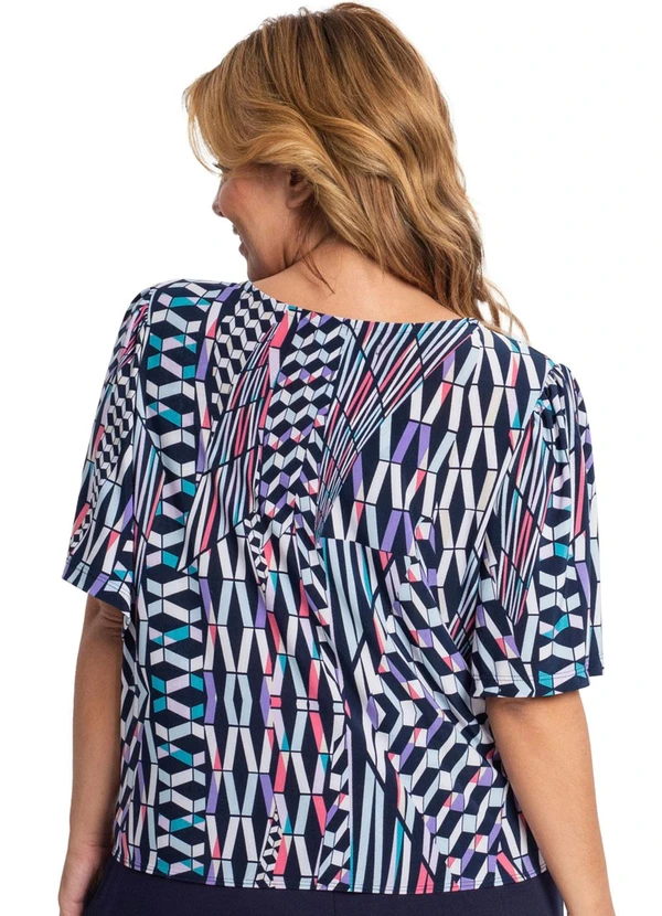 Secret Glam - Blusa Feminina Plus Size Geométrica Azul 2