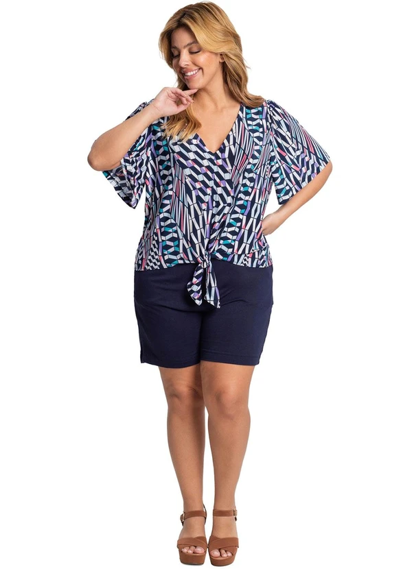 Secret Glam - Blusa Feminina Plus Size Geométrica Azul 3