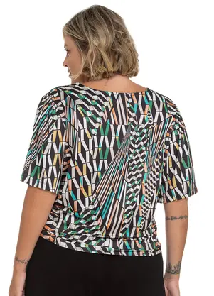 Secret Glam - Blusa Feminina Plus Size Geométrica Preto - SECRET GLAM