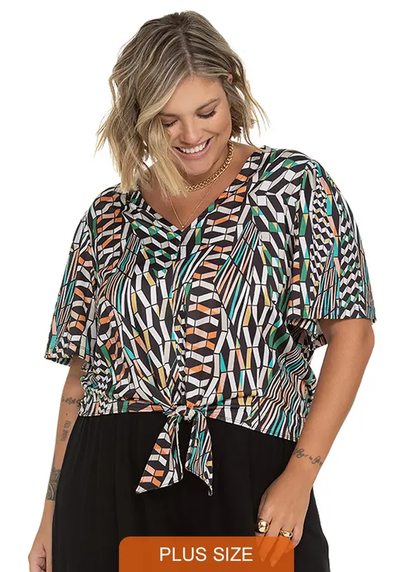 Secret Glam - Blusa Feminina Plus Size Geométrica Preto