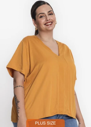 Secret Glam - Blusa Feminina Plus Size Gola em V Marrom - SECRET GLAM