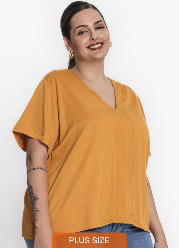 Secret Glam - Blusa Feminina Plus Size Gola em V Marrom