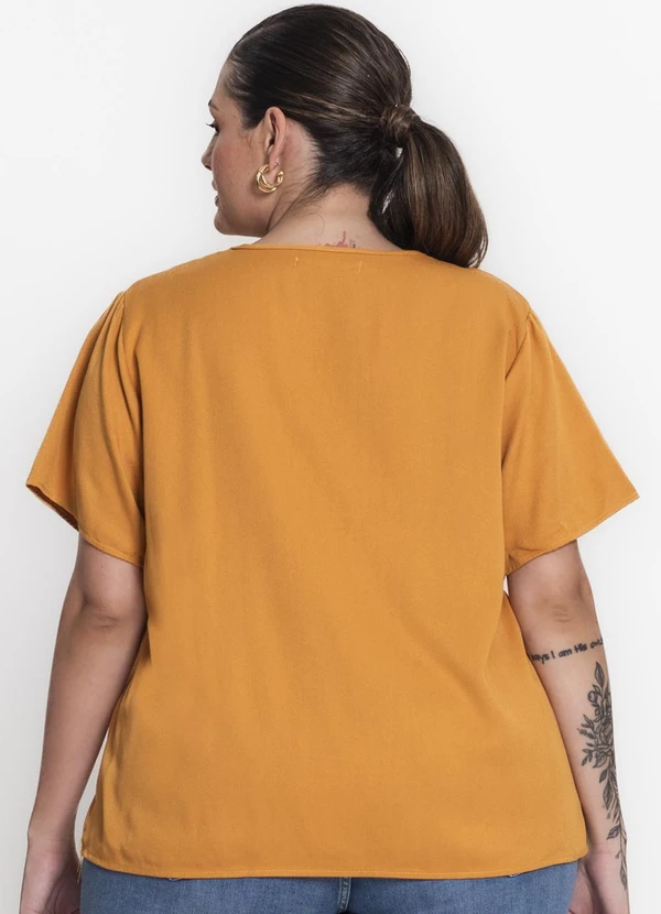 Secret Glam - Blusa Feminina Plus Size Gola em V Marrom 2