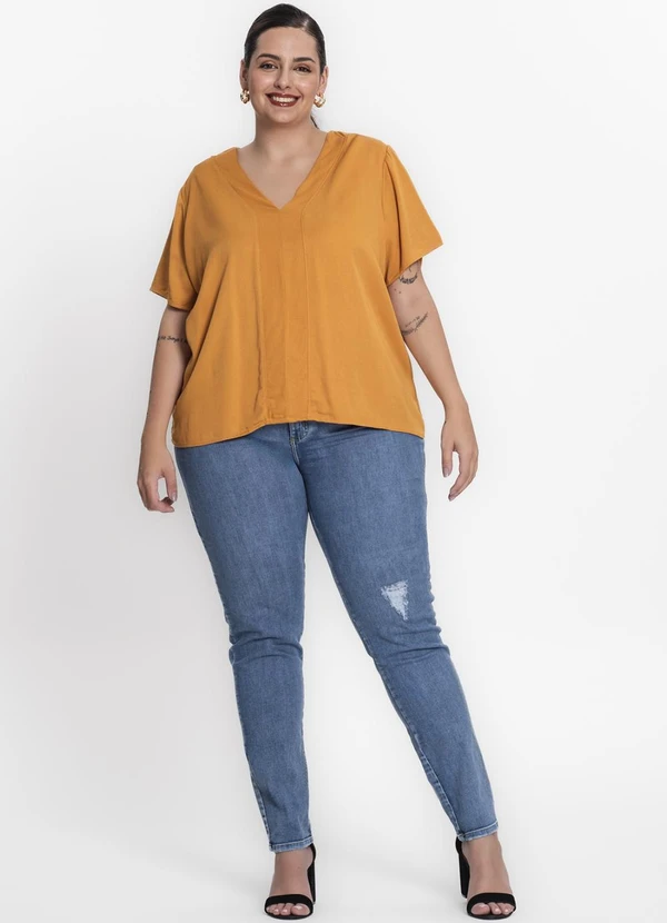Secret Glam - Blusa Feminina Plus Size Gola em V Marrom 1