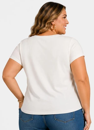 Rovitex - Blusa Feminina Plus Size Gola Talhada Bege - ROVITEX