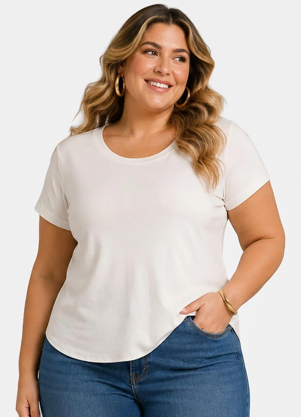 Rovitex - Blusa Feminina Plus Size Gola Talhada Bege