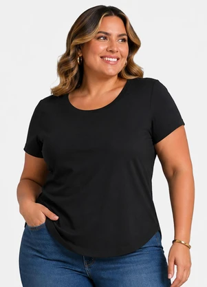 Rovitex - Blusa Feminina Plus Size Gola Talhada Preto - ROVITEX