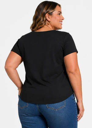 Rovitex - Blusa Feminina Plus Size Gola Talhada Preto - ROVITEX