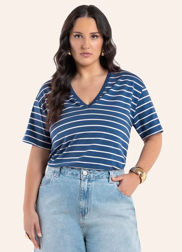 Secret Glam - Blusa Feminina Plus Size Gola V Azul