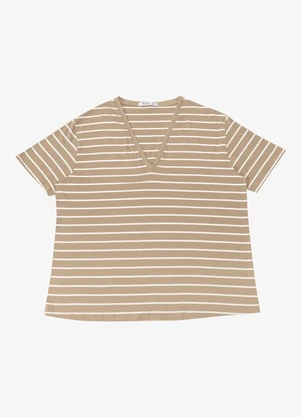 Secret Glam - Blusa Feminina Plus Size Gola V Bege - SECRET GLAM