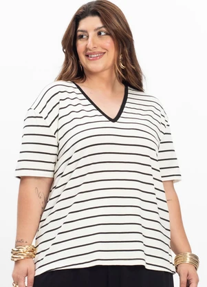 Secret Glam - Blusa Feminina Plus Size Gola V Branco - SECRET GLAM