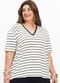 Secret Glam - Camiseta Plus Size Gola V Listrada Azul - variação: Branco