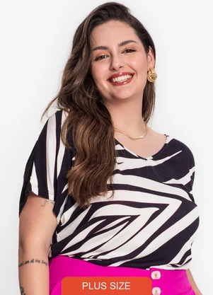 Secret Glam - Blusa Feminina Plus Size Linhas Preto - SECRET GLAM