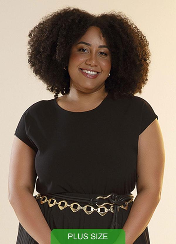 Habana - Blusa Feminina Plus Size Manga Curta Preto