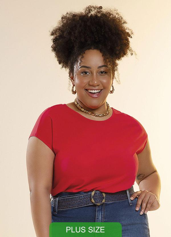 Habana - Blusa Feminina Plus Size Manga Curta Vermelho