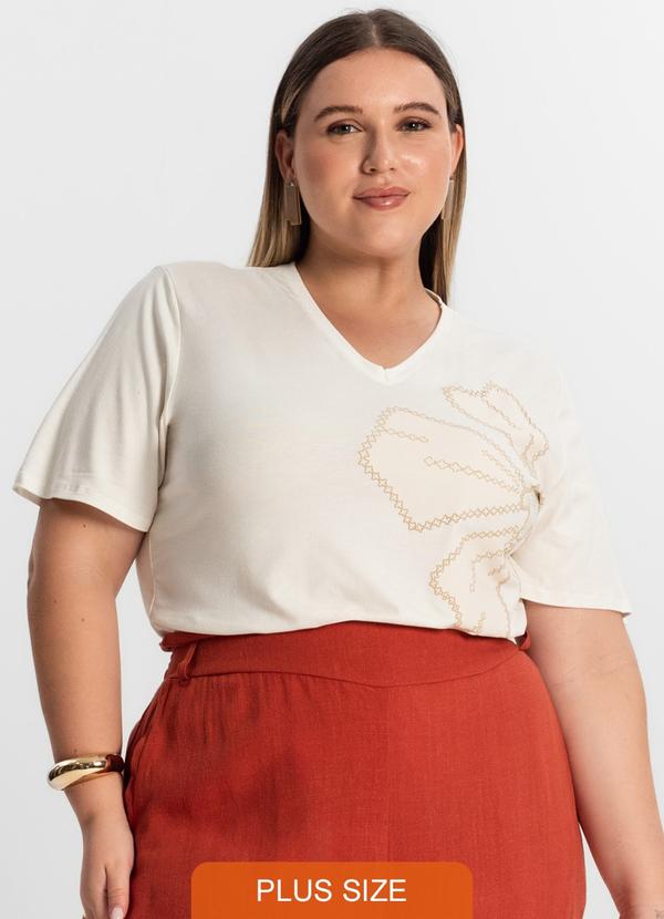 Secret Glam - Blusa Feminina Plus Size Manga Evasê Bege