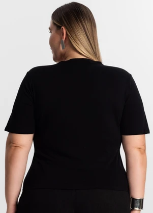 Secret Glam - Blusa Feminina Plus Size Manga Evasê Preto - SECRET GLAM
