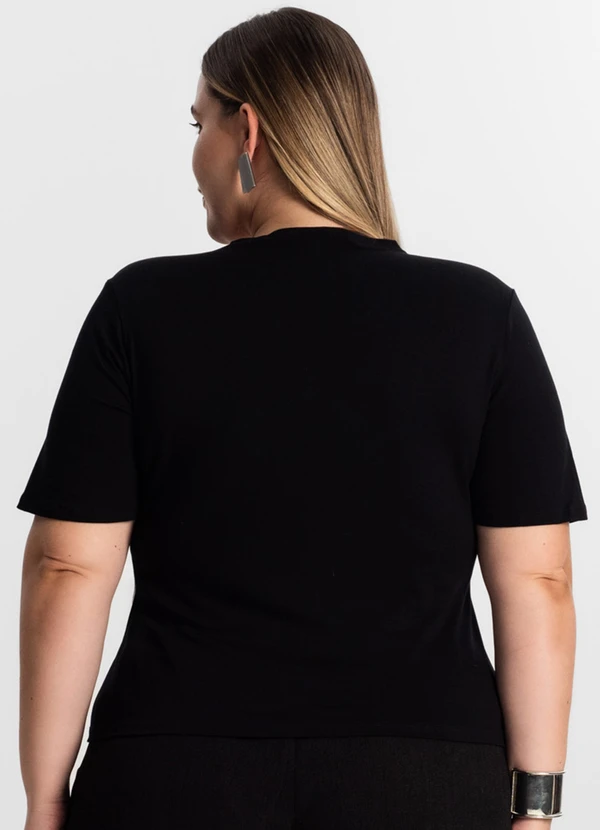 Secret Glam - Blusa Feminina Plus Size Manga Evasê Preto 2