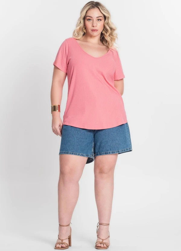 Infinita Cor - Blusa Feminina Plus Size Rosa 3