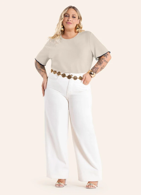 Secret Glam - Blusa Feminina Viscose Ponto Concha Bege
