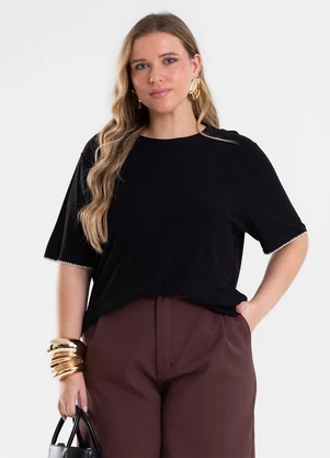 Secret Glam - Blusa Feminina Viscose Ponto Concha Preto - SECRET GLAM