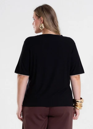 Secret Glam - Blusa Feminina Viscose Ponto Concha Preto - SECRET GLAM