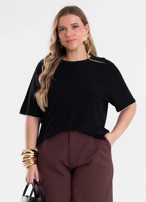 Secret Glam - Blusa Feminina Viscose Ponto Concha Preto