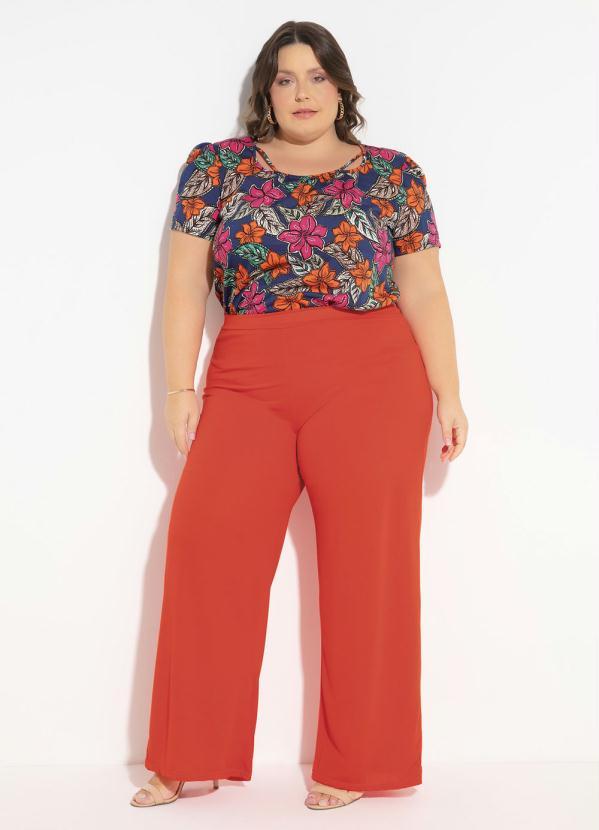 Outlet - Blusa Floral Azul com Detalhe Decote Plus Size 3