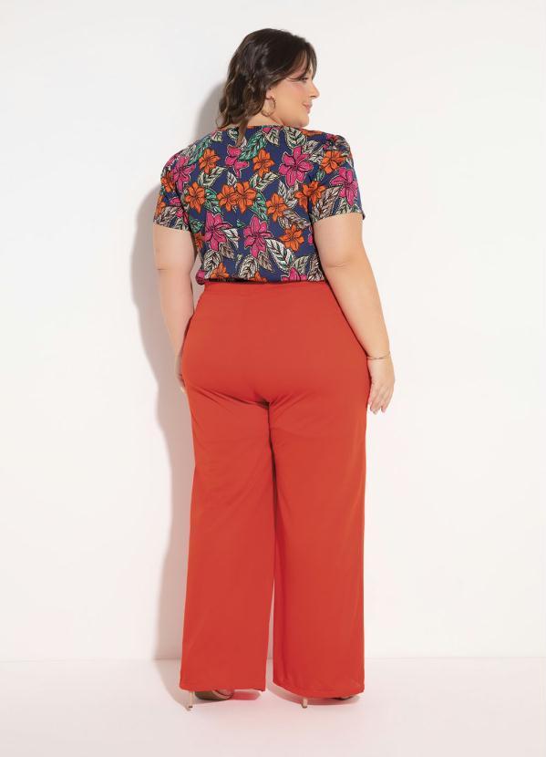 Outlet - Blusa Floral Azul com Detalhe Decote Plus Size 4