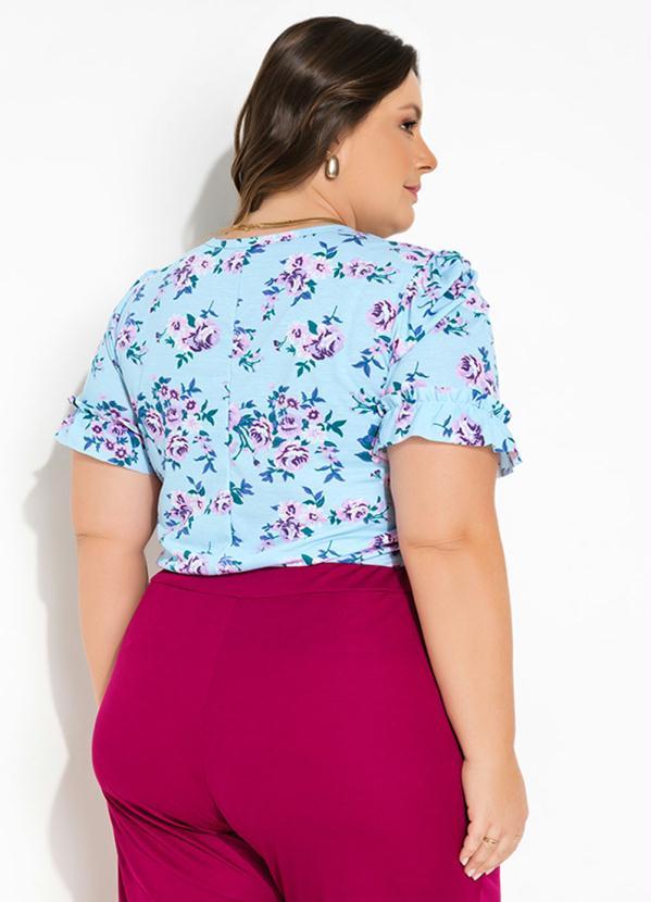 Outlet - Blusa Floral Azul com Mangas Bufantes Plus Size 3