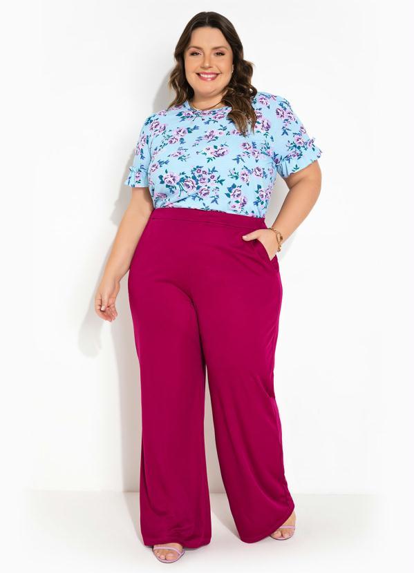 Outlet - Blusa Floral Azul com Mangas Bufantes Plus Size 2
