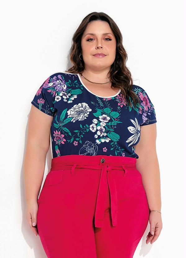 Marguerite - Blusa Floral Azul e Off White Plus Size 1