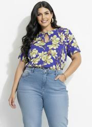 Blusa Floral Azul em Malha Flam�