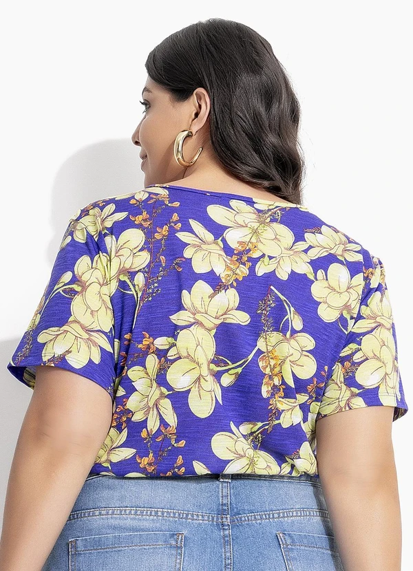 Marguerite - Blusa Floral Azul em Malha Flamê 3