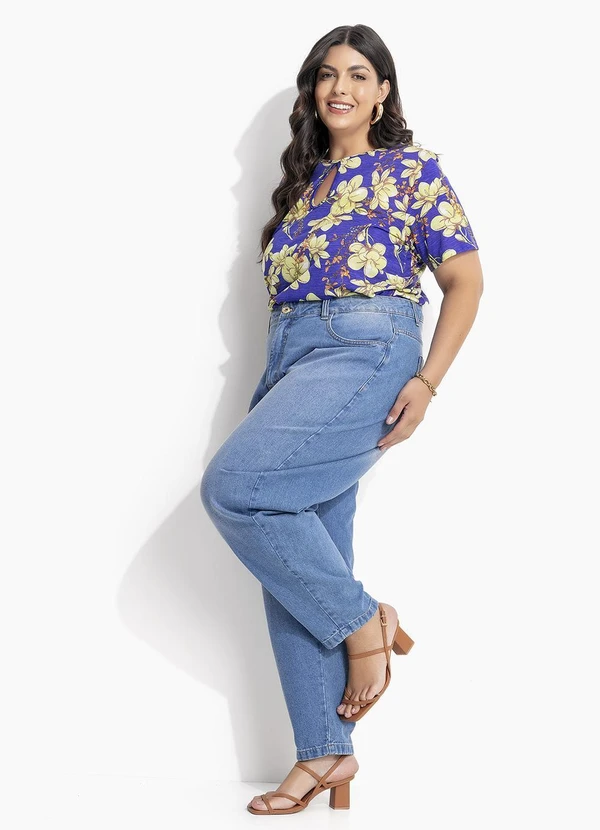 Marguerite - Blusa Floral Azul em Malha Flamê 5
