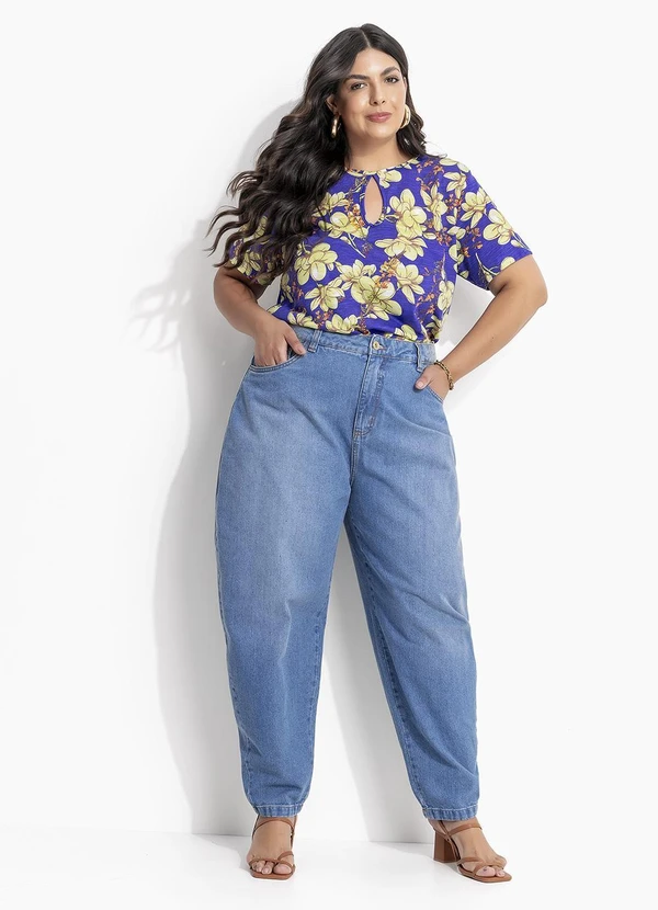 Marguerite - Blusa Floral Azul em Malha Flamê 6