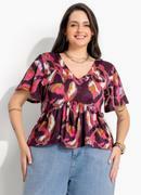 Blusa Floral Borrado Vermelho Estilo Bara em Malha Fria
