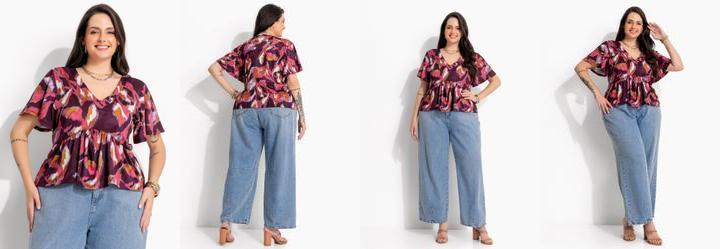 Blusa Floral Borrado Vermelho Estilo Bara em Malha Fria