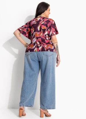 Marguerite - Blusa Floral Borrado Vermelho Estilo Bara em Malha Fria - MARGUERITE