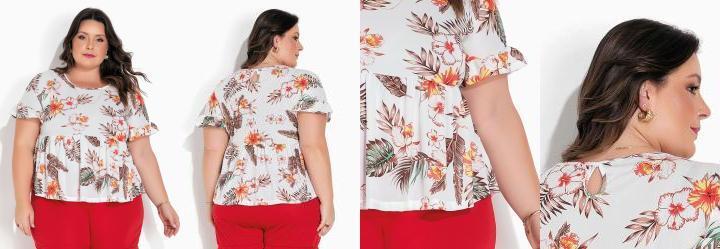 Blusa Floral Branca Plus Size